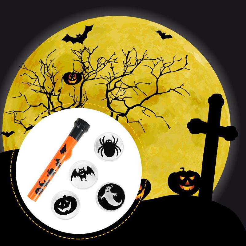 Kids Cartoon Projector Zaklamp Pompoen Led Lichtgevende Pompoen Lamp Speelgoed Met 5 Verschillende Lenzen Halloween Party Speelgoed