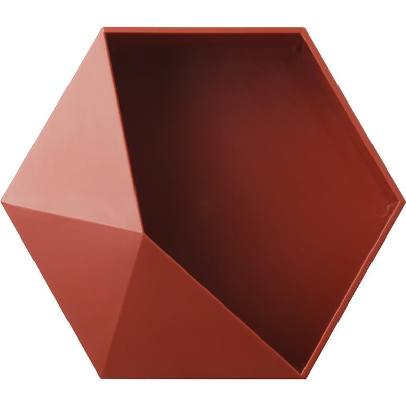 Hexagon vägghylla nordisk geometrisk vägg dekorativa hyllor slagfria förvaringsställ för vardagsrum sovrum badrum heminredning: Röd