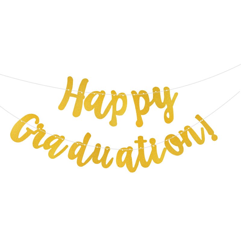 Happy Graduation Gold Glitter Paper Banner Bunting Garland Congrats Graduation Party Hanging Garland Decoration: C02