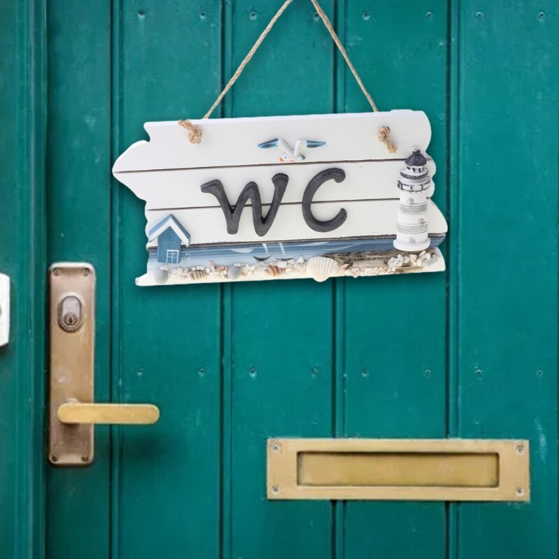 Mediterranean Style Carved WC Doorplate Wooden Door Sign Plaque Hanging Toilet Bathroom Signage