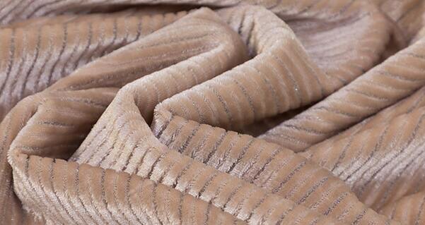 Velvet Dress Fabric Glittery Stripe Stretchy Velvet Bling Shimmer Sewing Fabric: Beige / 0.5 Yard