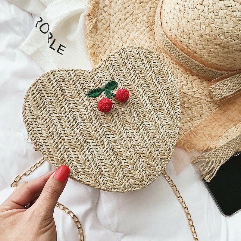 Dames stro strand rotan schoudertas ronde pluizige rieten geweven tote handtassen