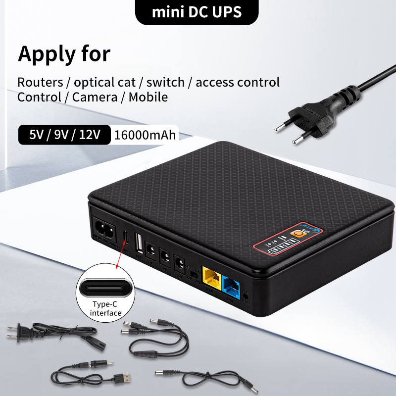 16000 mah DC ononderbroken voeding mini UPS batterij backup 5 v 9 v 12 v usb router optische modem voeding POE Mobiele power bank