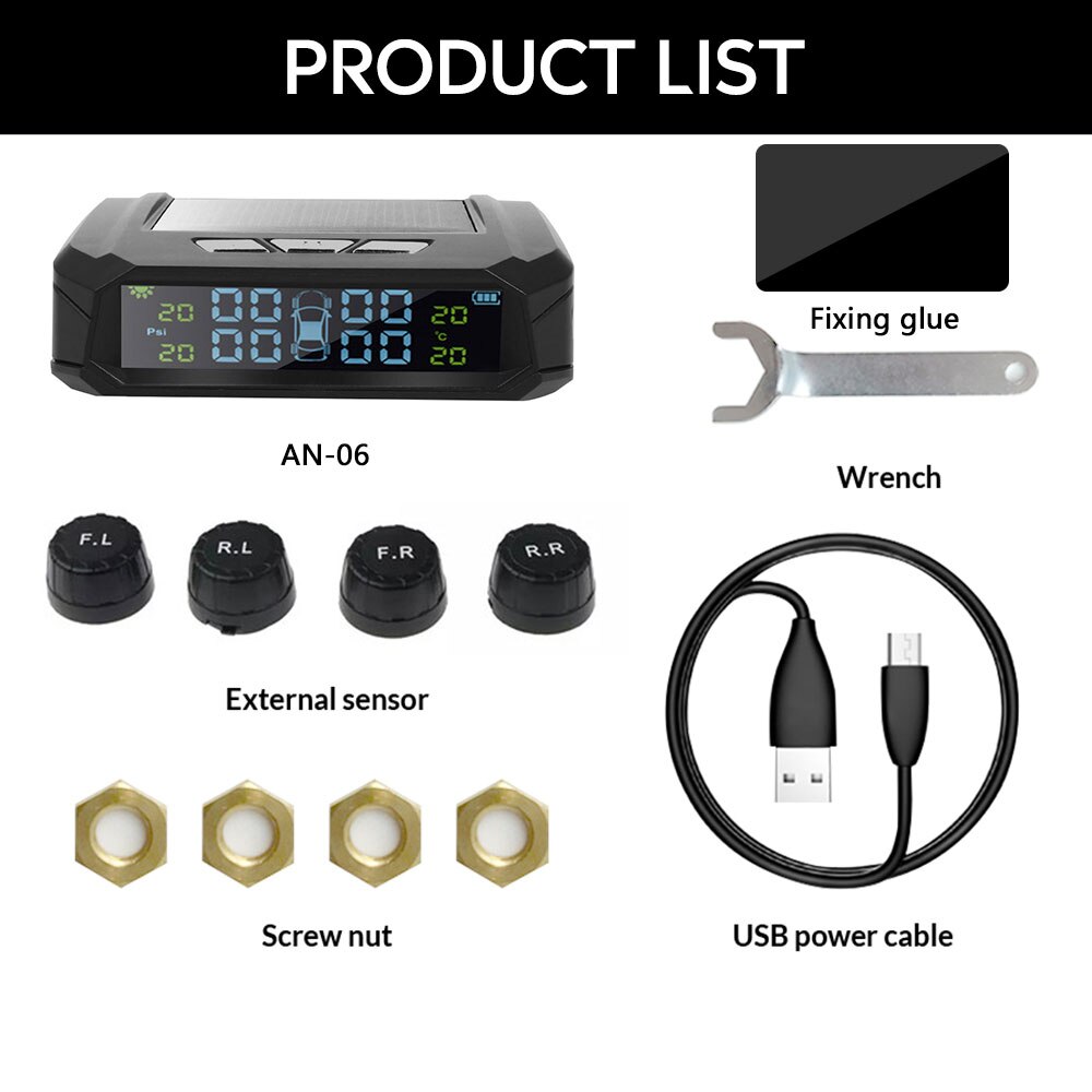 TPMS Car Tire Pressure Monitoring System Internal External Sensor Solar TMPS Control Wheels Wireless Tyre Pressure Sensor Alarm