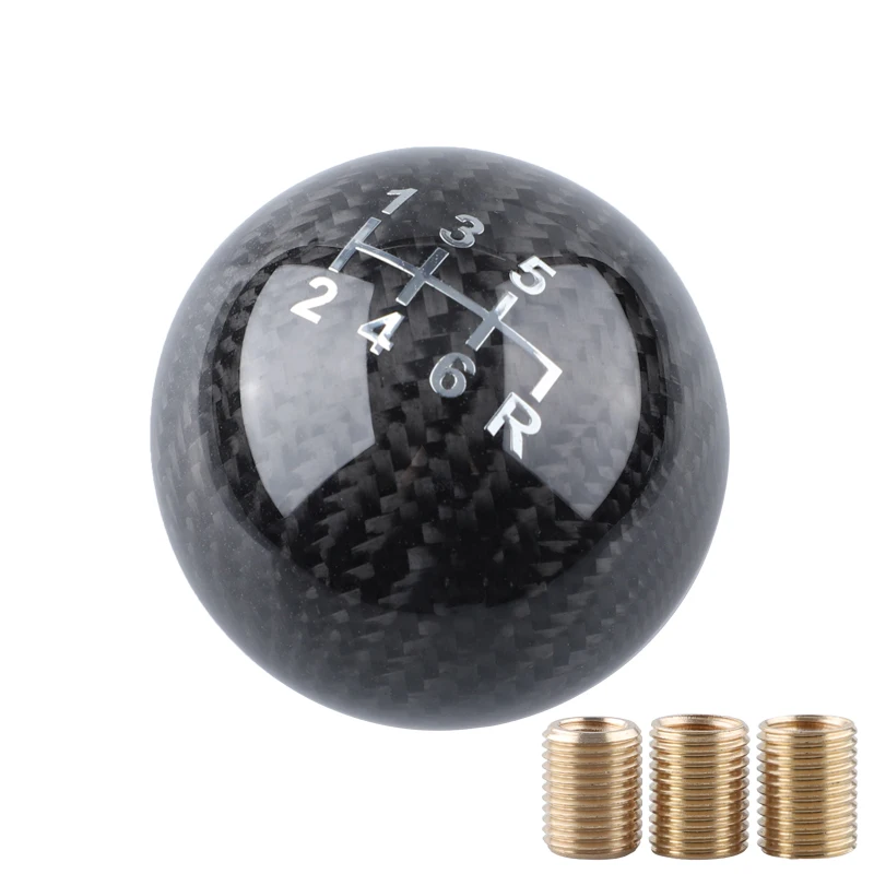 Perilla de palanca de cambios Circular Universal de fibra de carbono para coche, mango de palanca de cambios con forma de bola redonda, palanca de cabeza AT MT negra: Plata