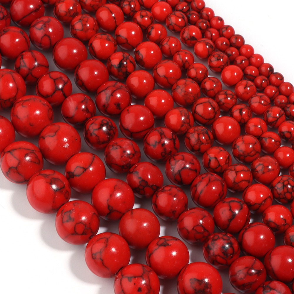 Perles Rondes en Pierre Turquoise Naturelle Rouge, Couleur Noire, 4, 6, 8, 10, 12mm, pour Bricolage, Bracelet, Collier, Bijoux
