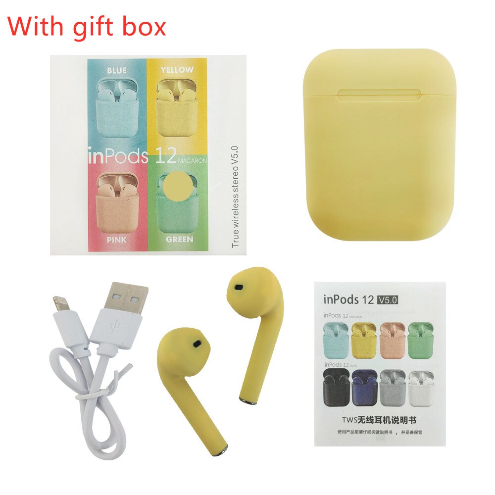 i12 Tws Wireless Headphones Bluetooth 5.0 Earphone Matte Macaron Earbuds Handsfree With Mic Charging Box Headset for all phones: 3049-F-1