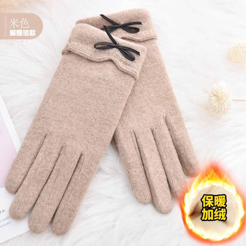 Woodpecker cashmere gloves lady cute plush thicker warm drive ride touch screen wool gloves: Lake Blue