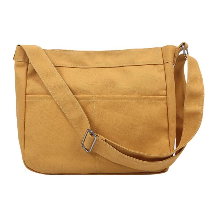 Vrouwen eenvoudige grote capaciteit canvas tas vintage rits klep tas vrouwen effen kleur grote capaciteit schoudertas: Geel