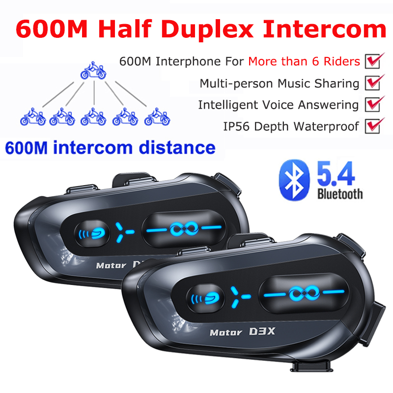 1/2 Uds casco de motocicleta intercomunicador auriculares 600M medio dúplex multi personas Interphne V5.4 auriculares con asistente de voz inteligente