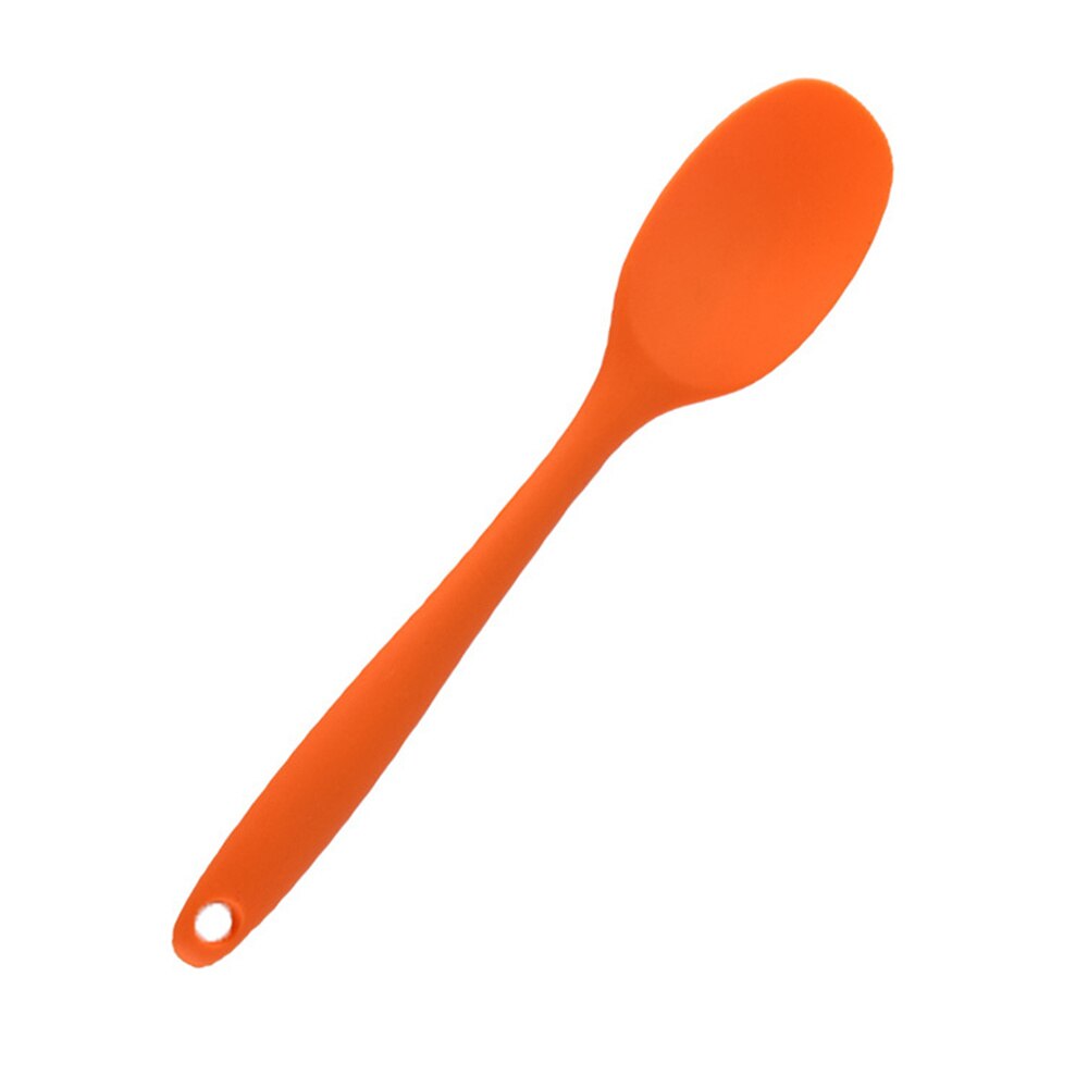 Silicone Soup Spoon Long Handle Nonstick Kids Scoop Food Serving Spoon (Red): Orange