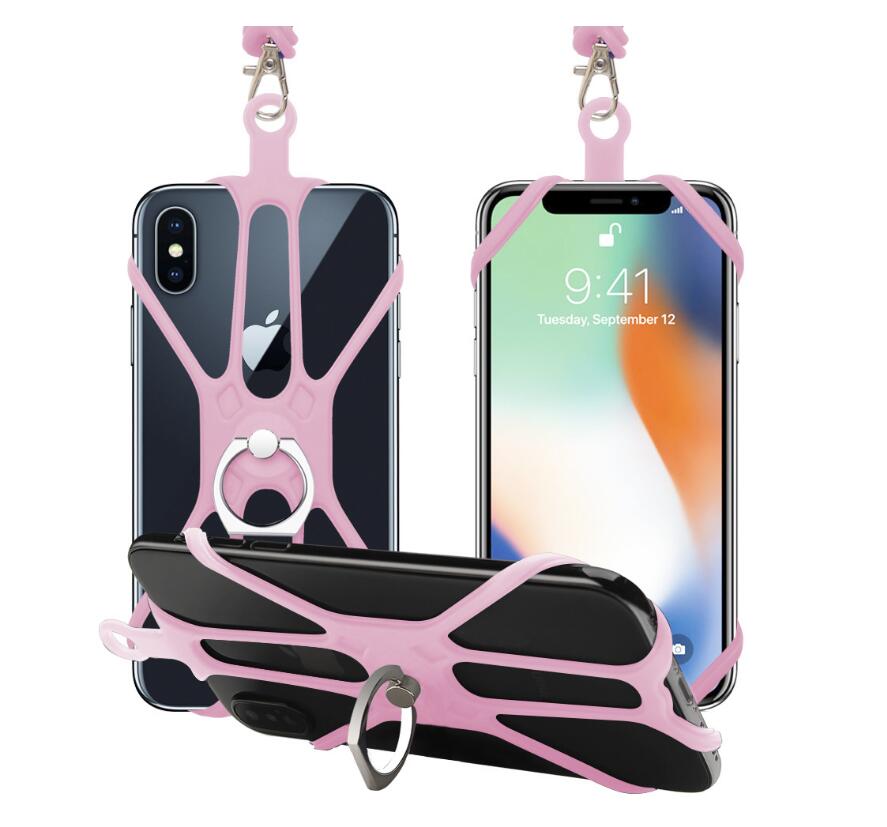 Lanière universelle pour téléphone Silicone sport sangle de téléphone portable longes de téléphone porte-anneau: pink