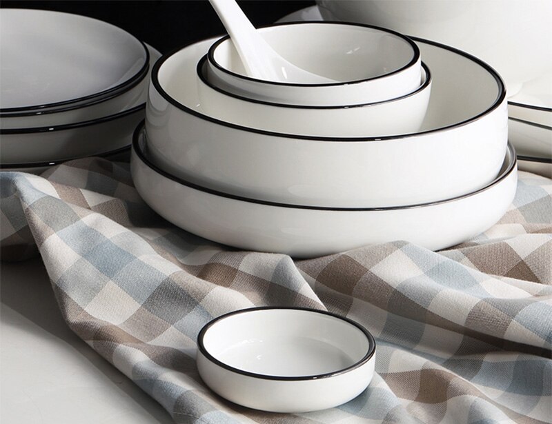 Płyta ceramiczna stek talerz styl skandynawski czarne obramowanie zastawa stołowa miska ins talerze obiadowe wysokiej klasy porcelanowa zastawa stołowa