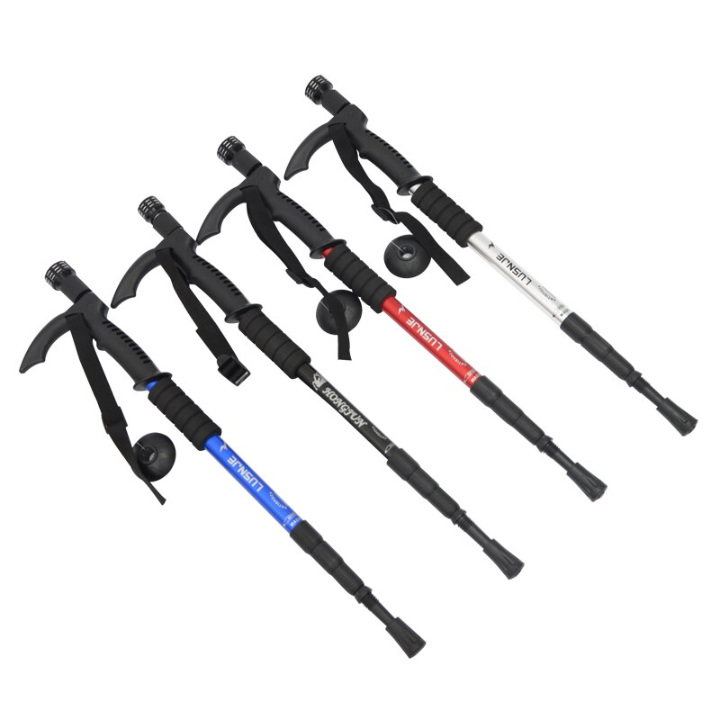 Light hiking poles telescopic sticks Multifunctional 4-section climbing stick with compass and LED lamp trekking T-handle