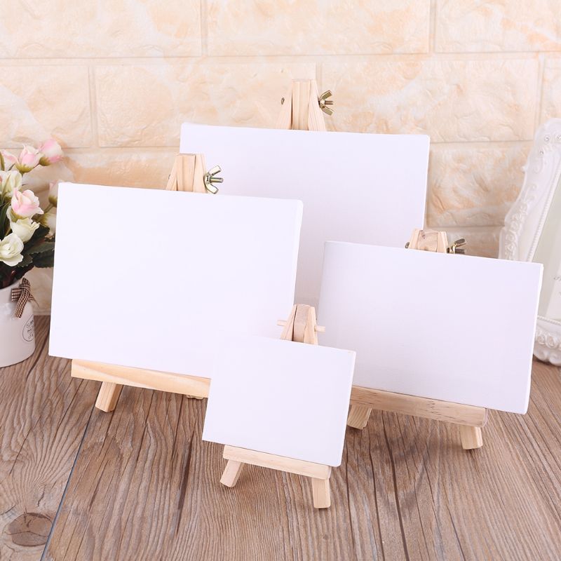 Mini Canvas and Natural Wood Easel Set For Art Painting Drawing Craft Supply