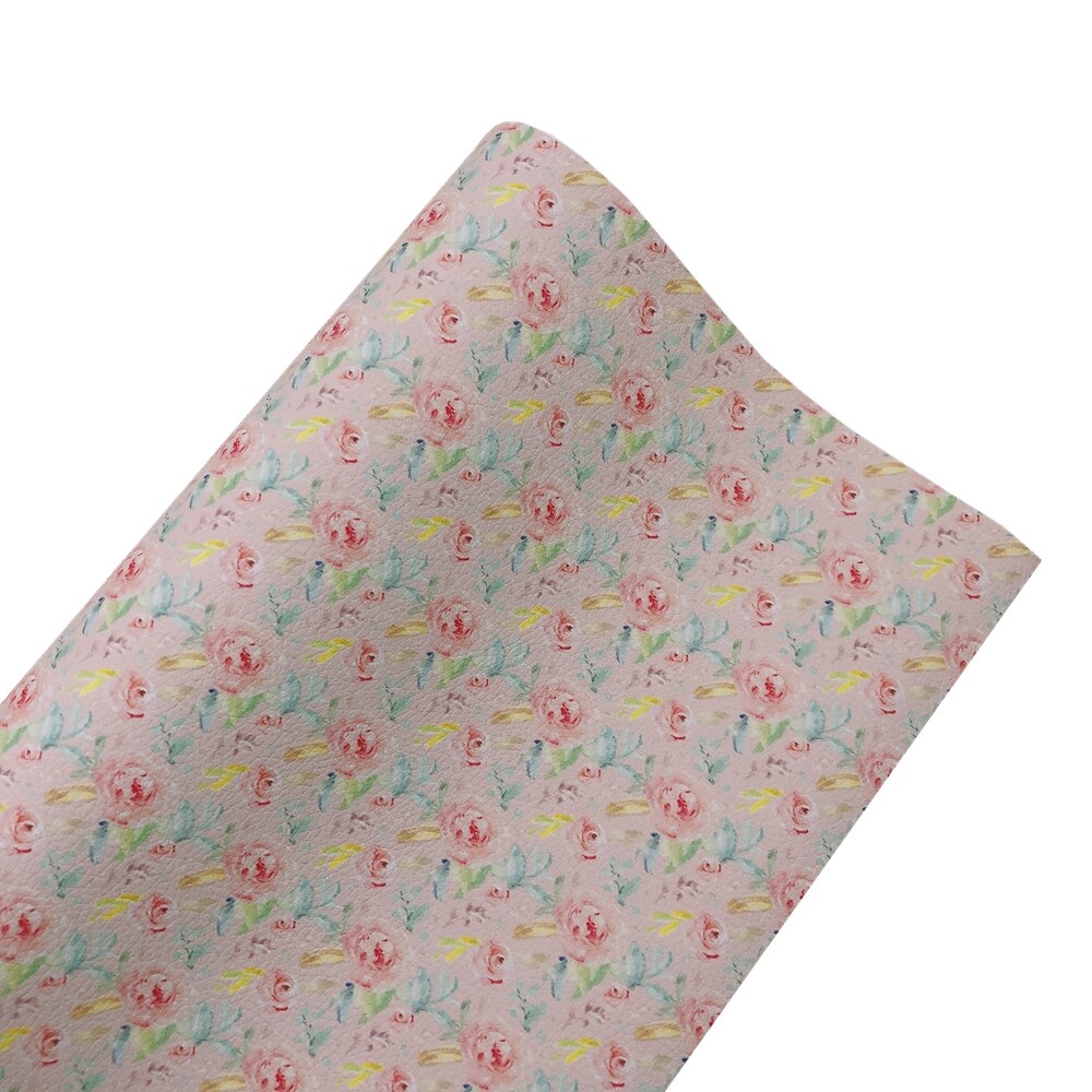 Regnbåge 30 x 22cm/a4 helhöst blommor tryckta mjuka litchi konstläderlakan för att göra rosetter, väskor, pysselhantverk: Maggie rosor