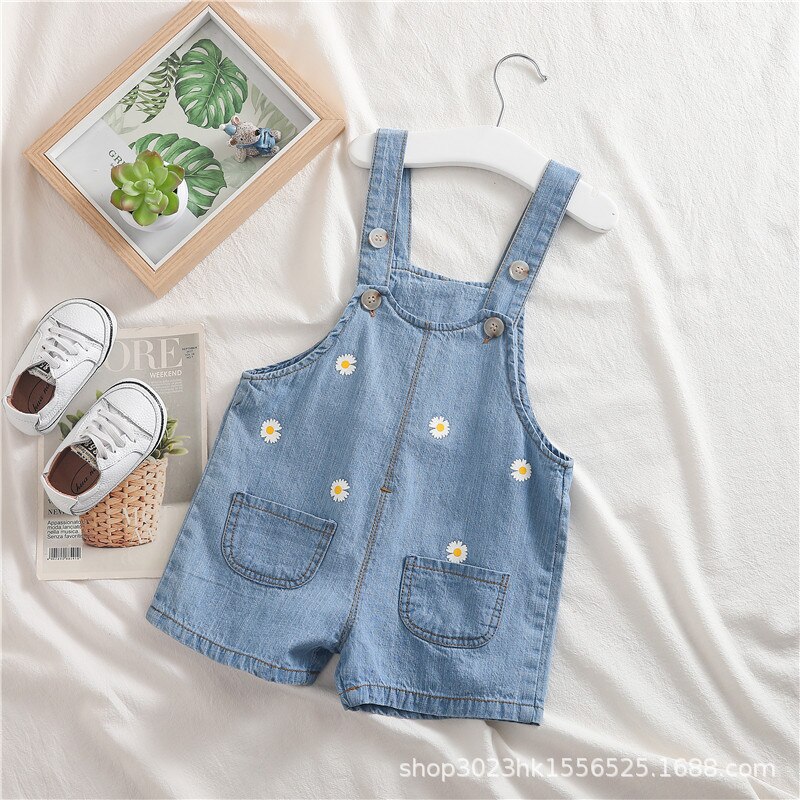 Zomer Baby Kids Jumpsuits Shorts Koreaanse Bloemen Denim Overalls Voor Meisje 1 2 3 4 Jaar Peuter Meisje Jeans shorts