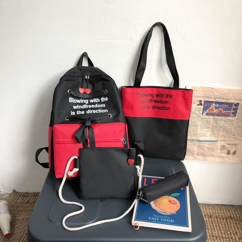 4 pièces ensemble sac à dos femmes Oxford sac à bandoulière grande capacité sac à dos pour adolescentes Mochilas femme sac à dos sac à dos: Black Set