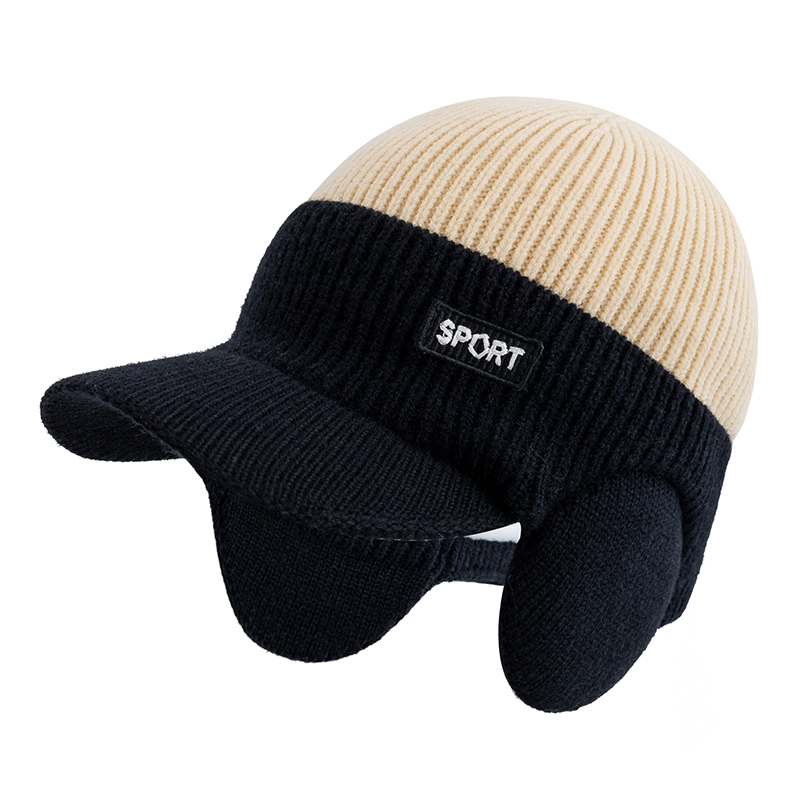 Men Winter Hat Warm Earflap Brim Cap Stylish Hats For Men Outdoor Thicken Ski Sports Knitted Hat: WHITE