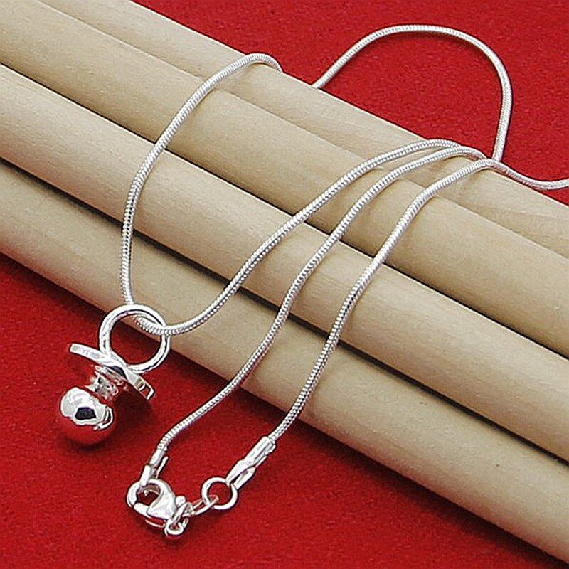 Mærke 925 sterling sølv baby sut rund vedhæng halskæde til kvinder pige sølv smykker halskæde: 2