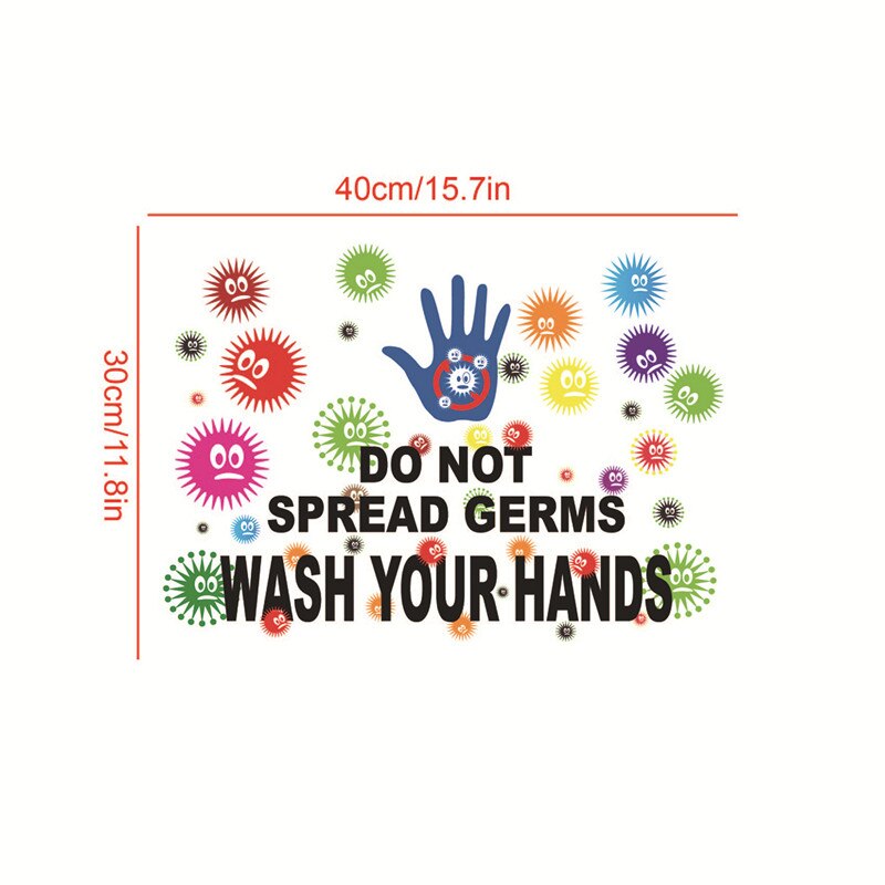 COVID-9 Prevention Window-stickers 'WASH HANDS' Letter Wallpaper Cartoon Wall-Decals Warning-Stickers Home Decor