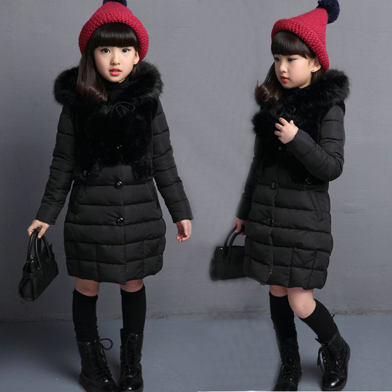 Chaqueta de plumas para niña y niño, abrigo largo con capucha y cuello de piel , chaqueta acolchada de algodón, 4, 5, 6, 7, 8, 9, 10 años
