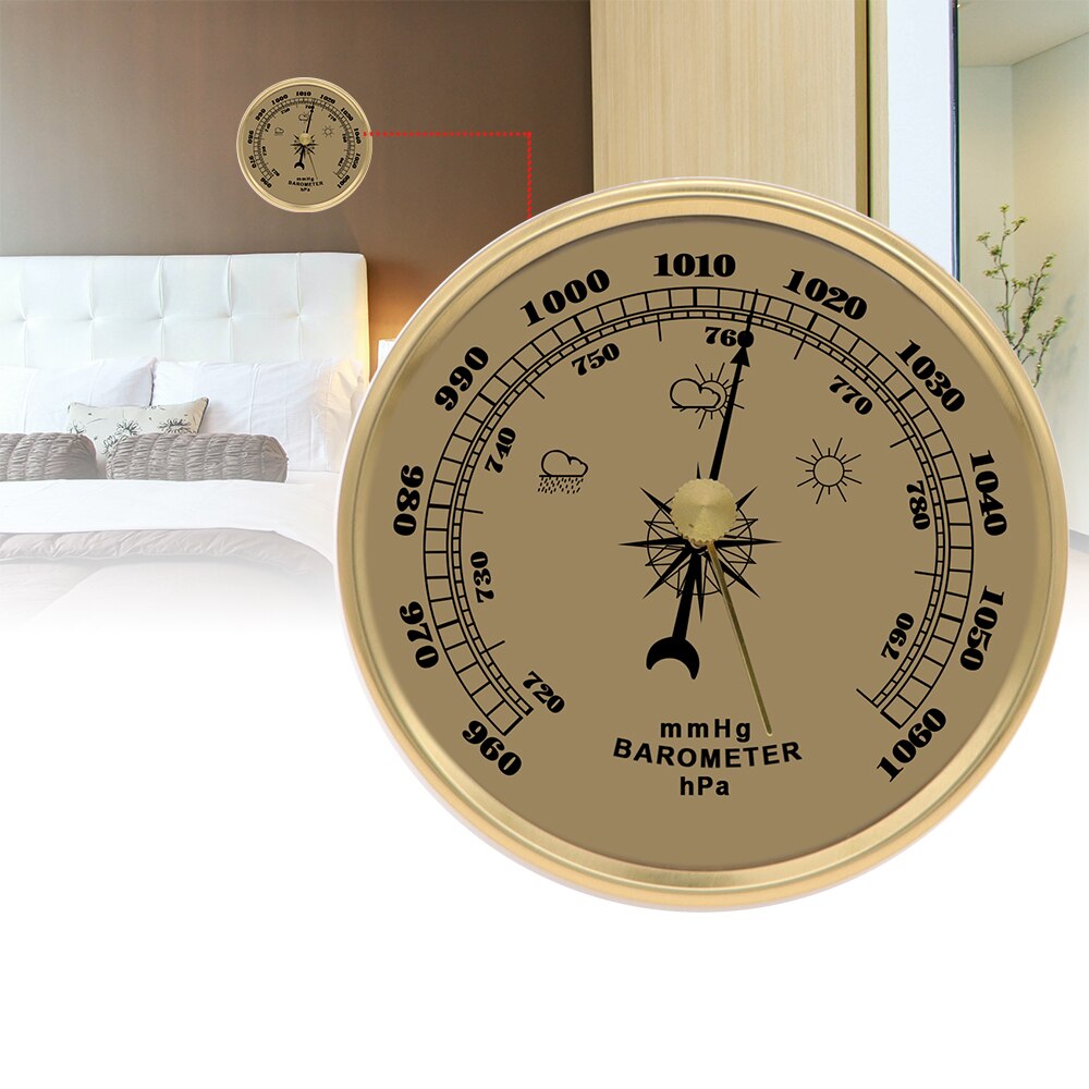 Wall Mounted Household Barometer 960-1060hPa Pressure Gauge Weather Station Metal Wall Hanging Barometer Thermometer 30% off