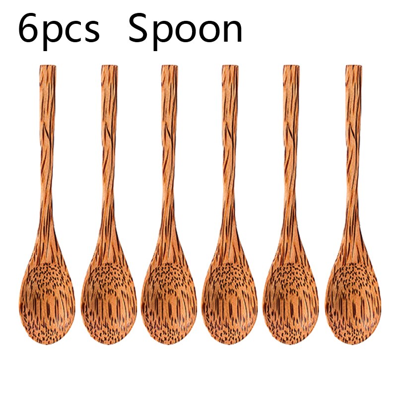 Sommar 12-15cm naturlig kokosnöt skål trä servis sked set kokos kök objekt ris ramen sallad hem dekorativ servis: 6 skedar