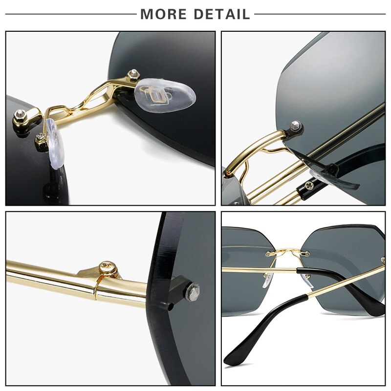 Gafas de sol de sin marco para mujer, gafas poligonales recortadas de de sin montura, Gafas de Metal cuadradas con degradado océano UV400