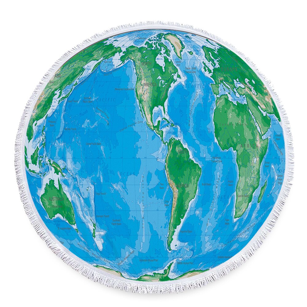 World Map Printed Large Beach Towel Microfiber With Tassels Circle Summer Towel Blanket Serviette De Plage: 04