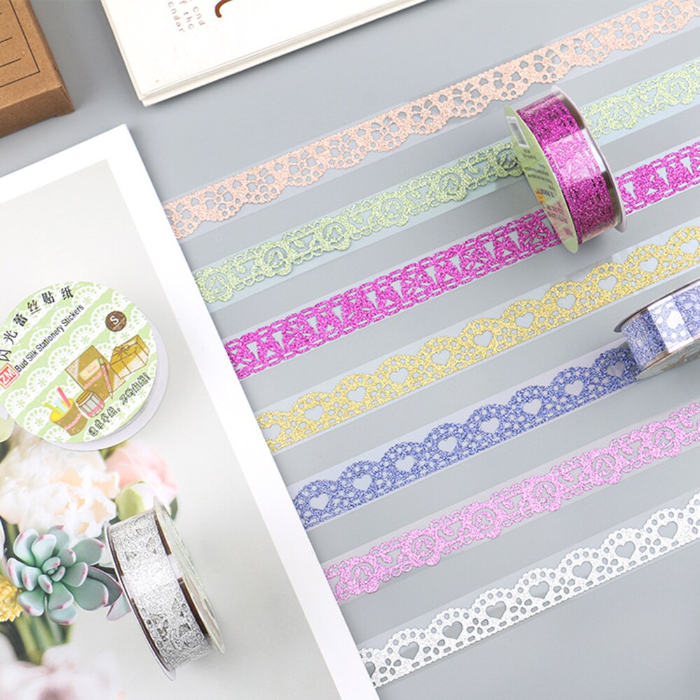 1 rollo de cinta adhesiva de oro brillante creativa, cintas de encaje con purpurina, cintas Washi manual autoadhesivo para estudiantes, decoración DIY