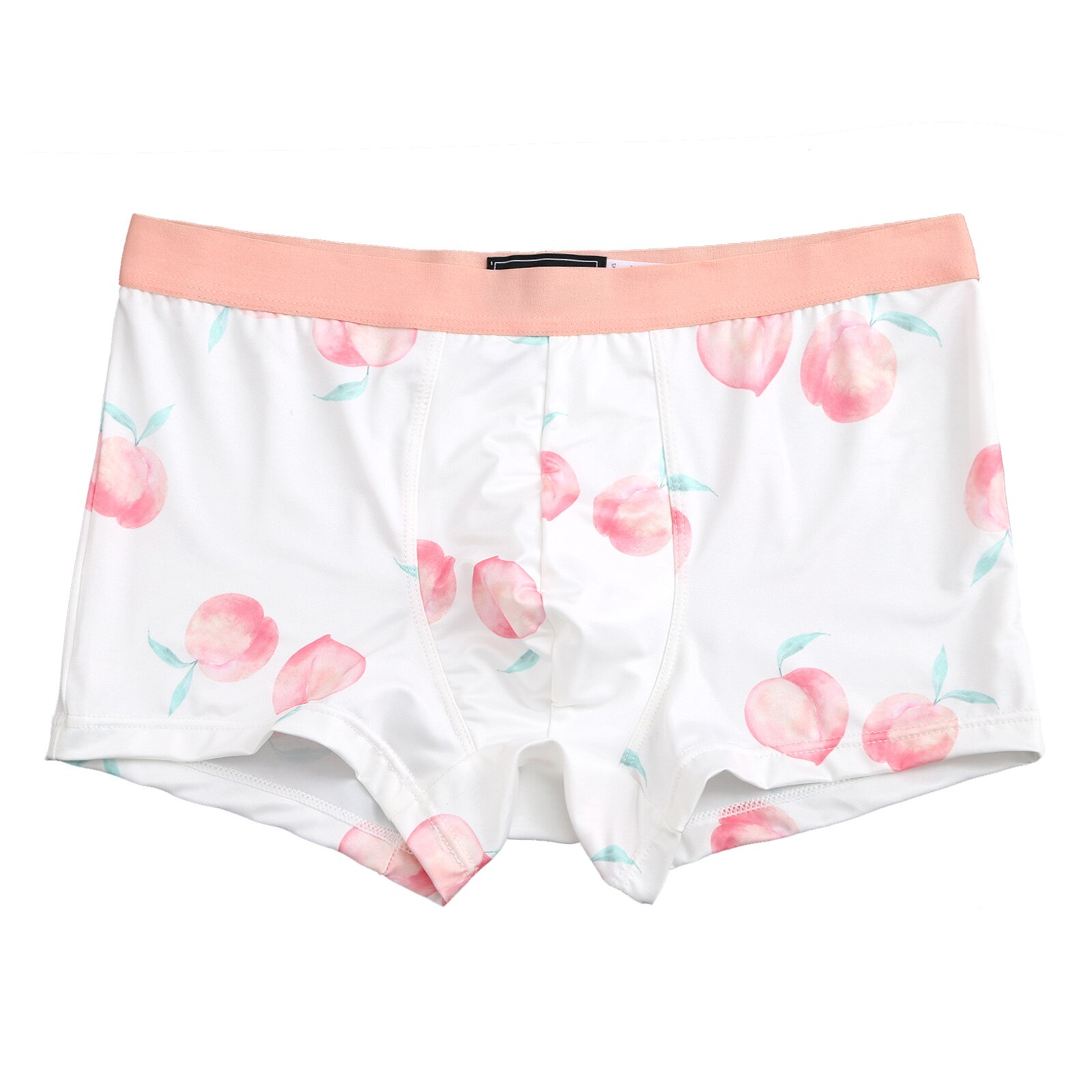 Man Kawaii Cute Boxer Briefs Elastic Waistband Cartoon Fruits Print Silky Shorts Underwear Couple Shorts Cotton Panties: White Peach / XXL