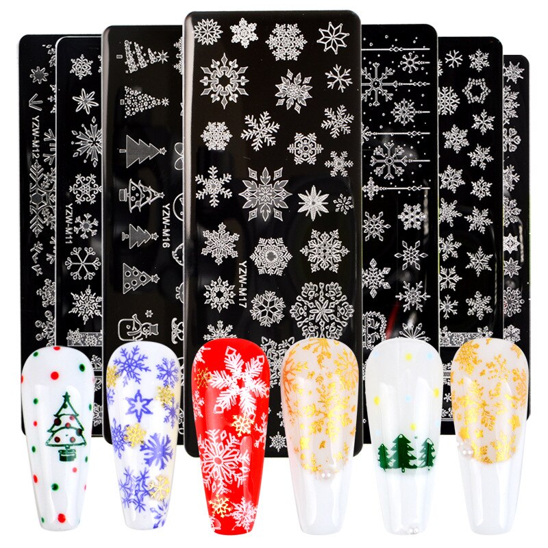Kerst Stempelen Platen Voor Nagels Gel Nagellak Printing Stencil Sneeuwvlokken Stamping Nail Art Nagellak Templates