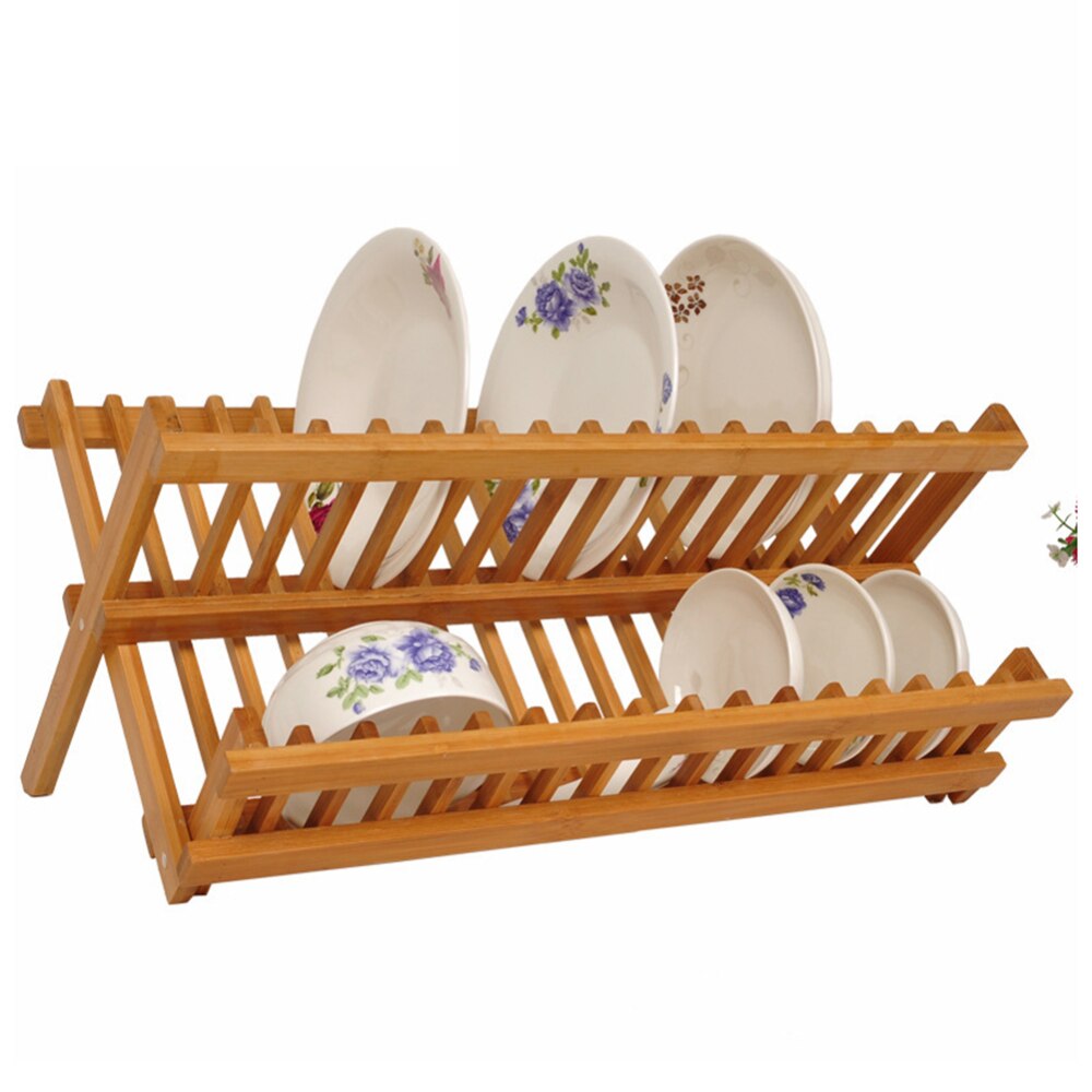 Kitchen Dish Drying Rack Bamboo Dish Rack Collapsible Dish Drainer Foldable Plate Rack Dish/ Plate/ Bowl/ Cup