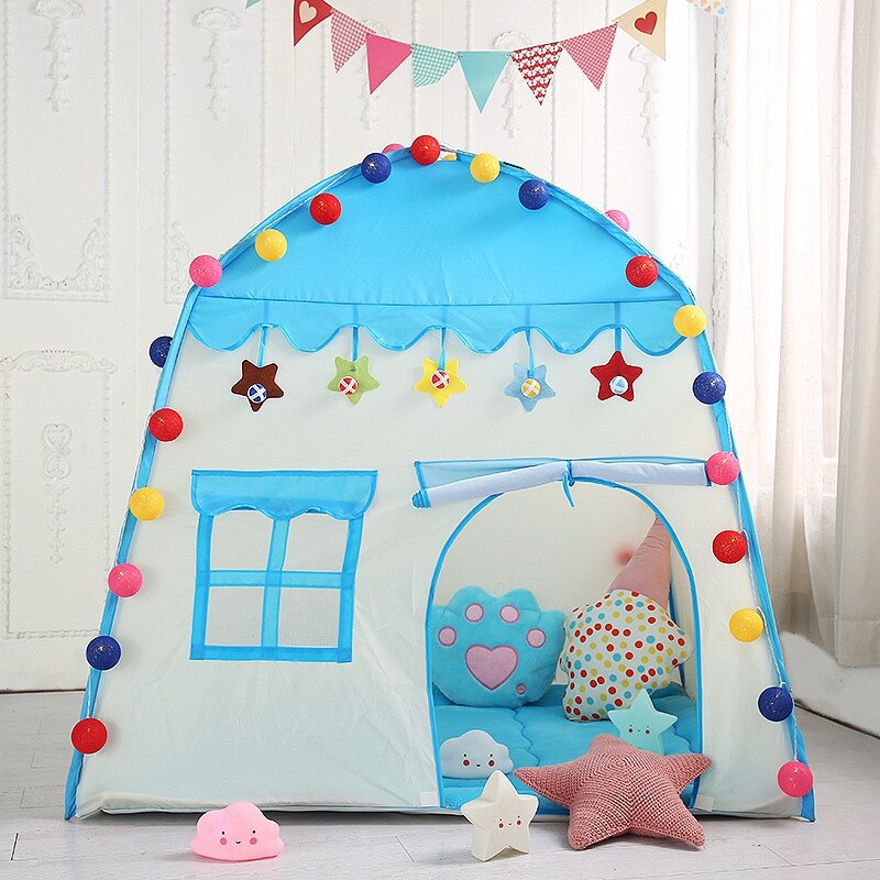 Kids Indoor Outdoor Castle Tent Baby Princess Game House Flowers Blossoming House Folding Game House: Blue