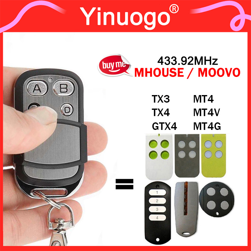 MOOVO/MHOUSE – télécommande de porte, 433.92MHz, Code roulant, Compatible avec MOOVO MT4 MT4V MT4G MHOUSE TX3 TX4 GTX4