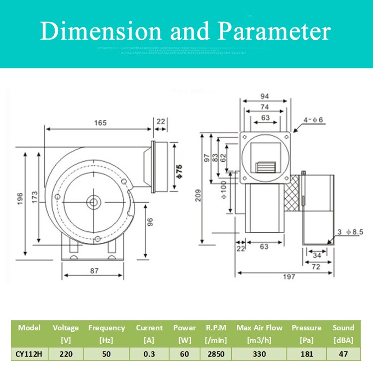 CY112H High temperature resistant fan industrial centrifugal fans sirocco blower fan Fireplace stove boiler fan 220V