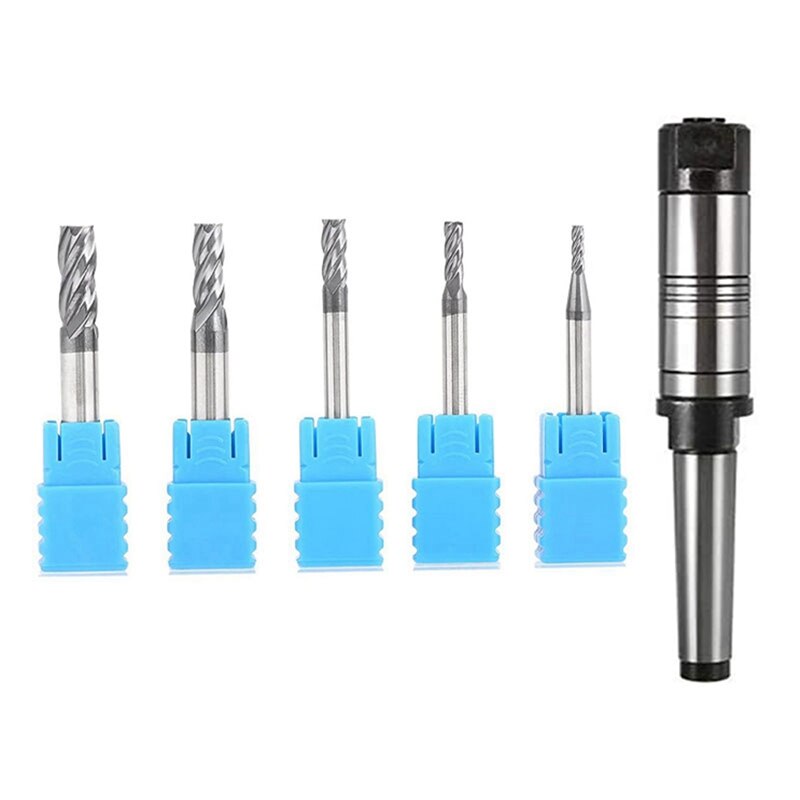 5 Pcs 4-Flute Milling CNC Rotary Burrs Set &amp; 1 Pcs 22mm Milling Arbor Gear No. 2 Morse Taper MT2 M10 Mill Cutter Holder: Default Title