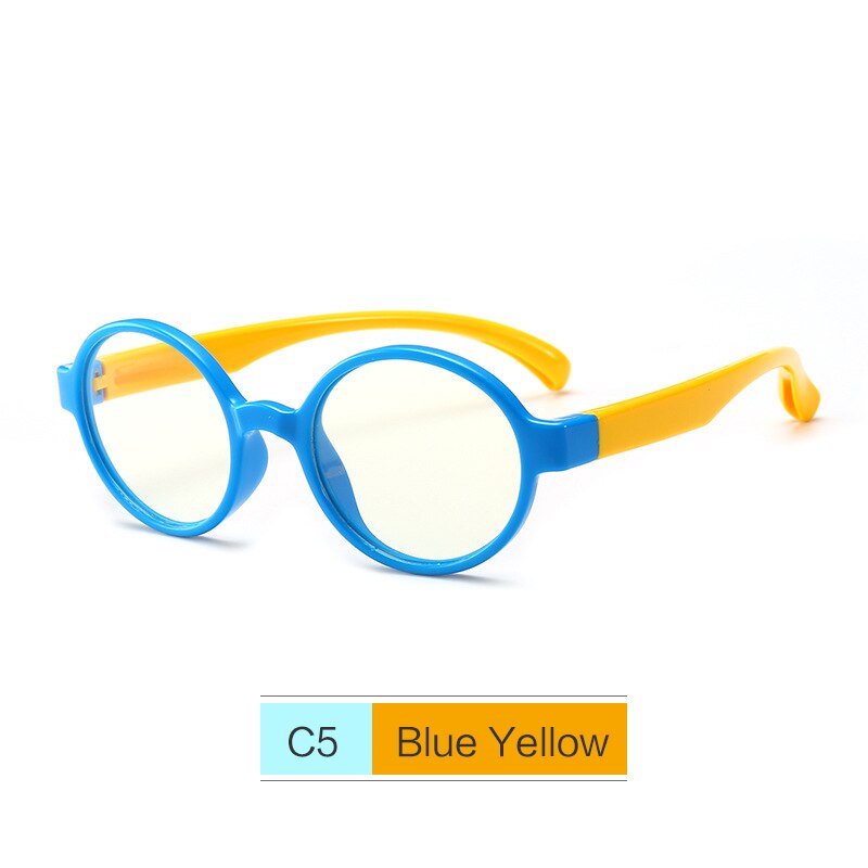 Yooske børn anti blå lys brille ramme børn  tr90 silikone optiske briller dreng pige fleksible runde briller beskyttende: C5 blå gul
