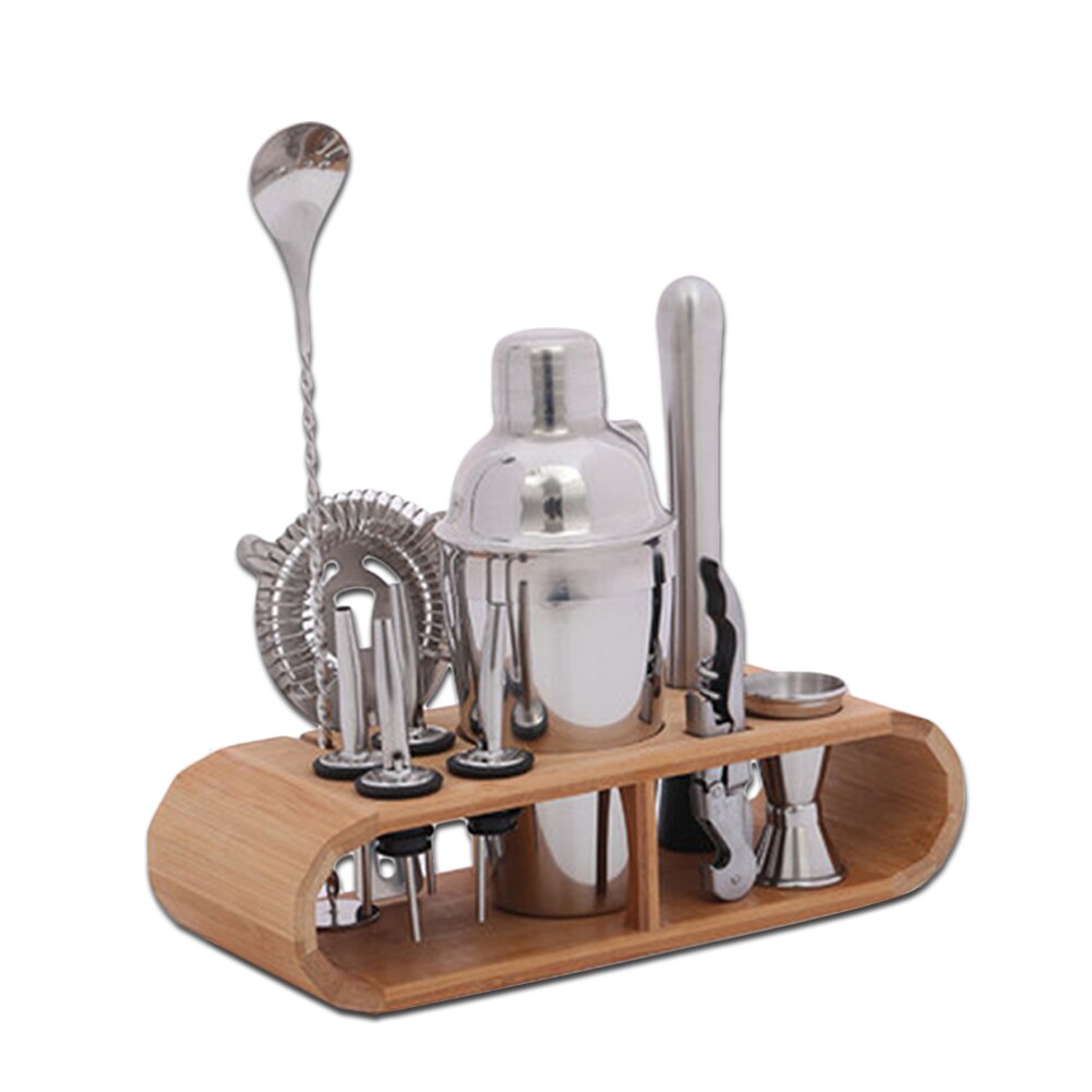 750 ml/550 ml Roestvrij Bar Cocktail Shaker Bar Shaker Set W/Houten Rek Rvs Cocktail Shaker