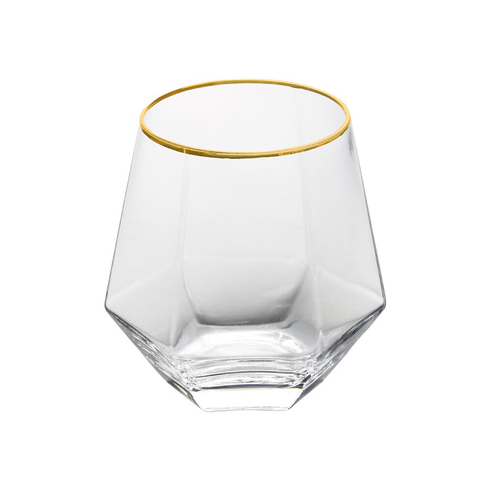 Diamond Whiskey Glass Diamond Crystal Glass Cup Golden Rim Transparent Coffee Milk Tea Mug Home Bar Drinkware Couple: 02