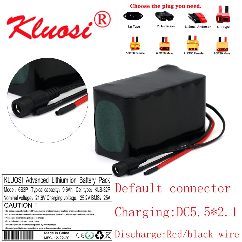 KLUOSI – batterie Lithium 6S3P 24V 9.6Ah 21.6V 10ah 25.2V, pour vélo électrique, Scooter, fauteuil roulant, avec BMS 25a