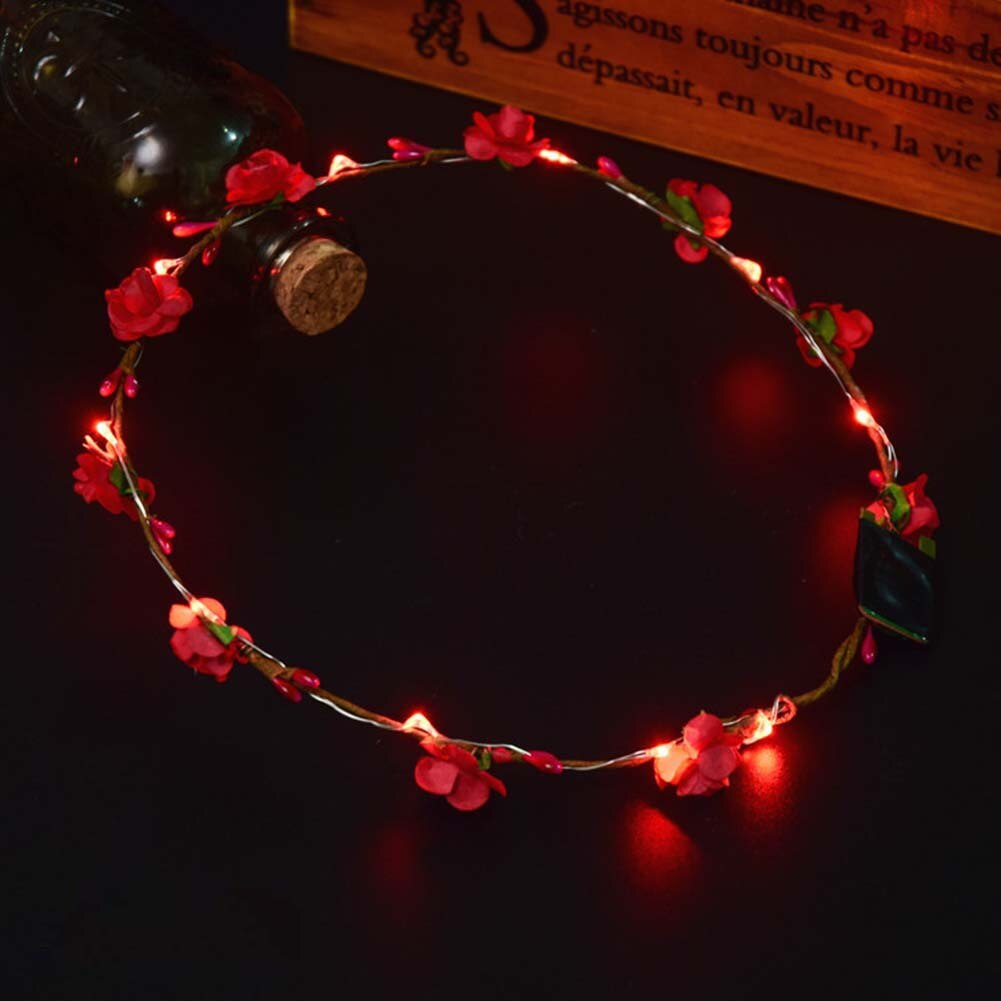 Partei Krone Blume Stirnband LED Licht hoch Haar Kranz Haarband Girlanden Frauen freundlicher Party Geburtstag glühend Kranz: rot