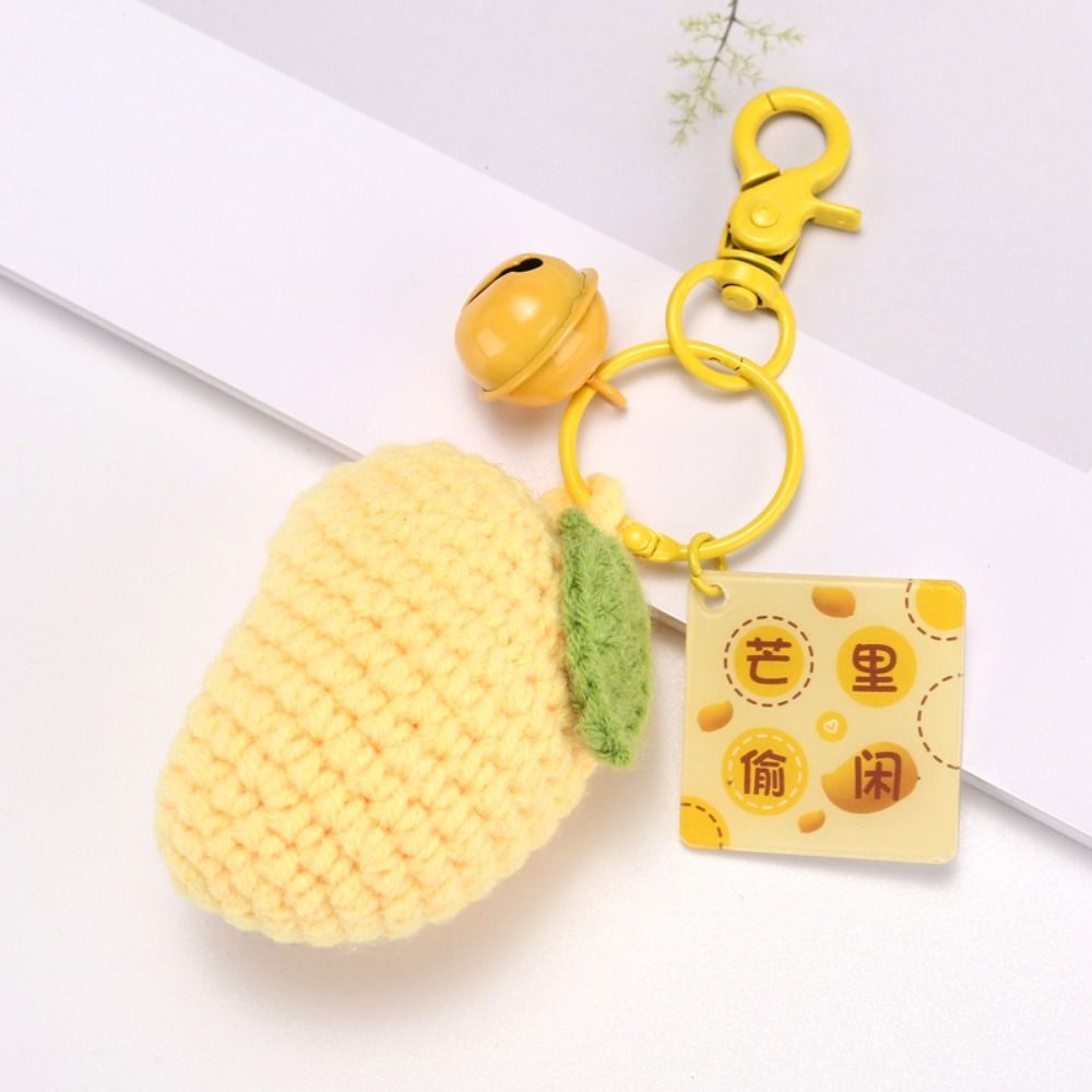 LLavero de punto de sandía y Mango, llavero de fruta de ganchillo de aguacate y piña, llaveros tejidos bonitos y frescos hechos a mano, dijes para bolso: Rojo