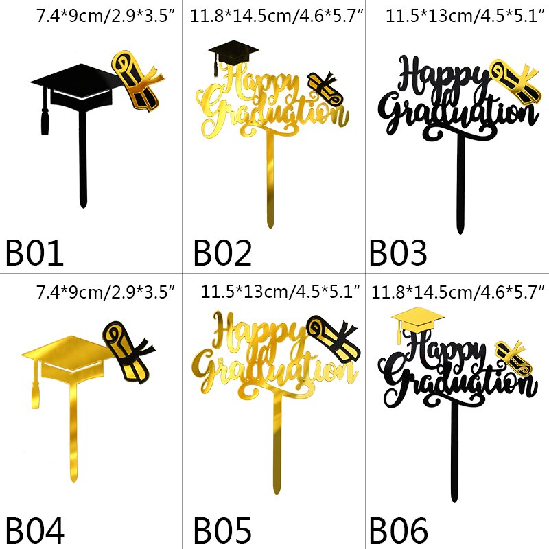 3/6Pcs Happy Graduation Cake Topper Gold Acryl Cake Decor Voor Felicitatie Grad Party Graduation Decoraties 2022