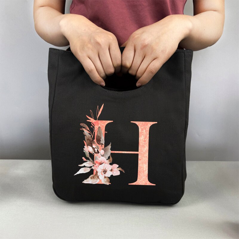 Fiambrera con estampado de letras rosas, bolsa de almuerzo refrigerada, portátil, aislante, para almacenamiento de comida, Picnic: 9PinkaH