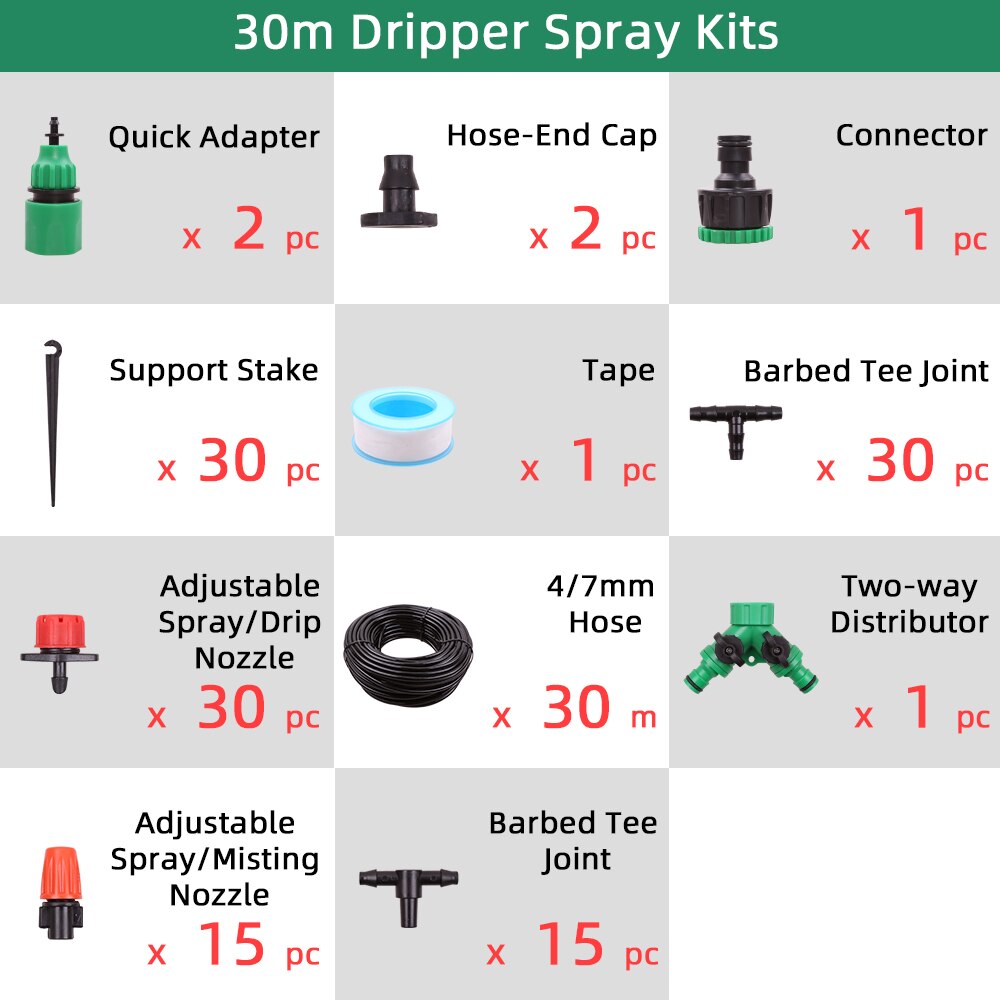 Aqualin 10M/25M/30M Garden 4/7mm Hose Drip Spray Watering Kits Home Yard Dripper Spray Nozzles Irrigation System #26301-12: 26301-12