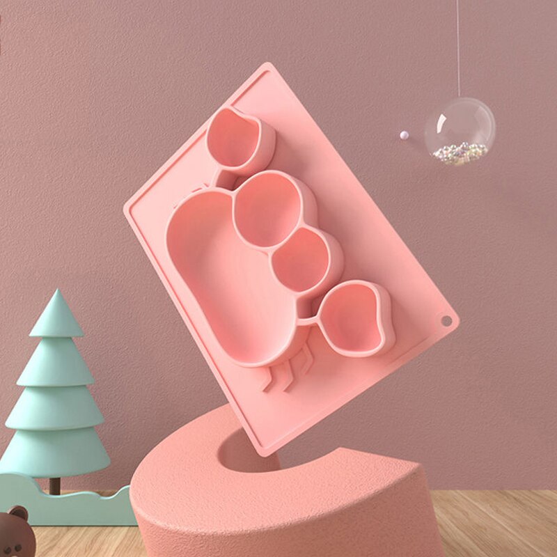 Plato de silicona con ventosa para niños, plato de alimentación de Gel de sílice con dibujos de cangrejo y ballena: pink crab