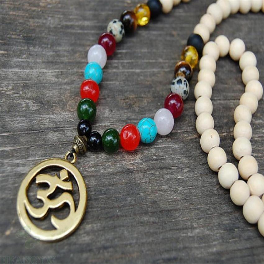 Collar de mala de chakra de sándalo blanco de 8mm, pulsera hecha a mano de meditación, con borla de Sutra