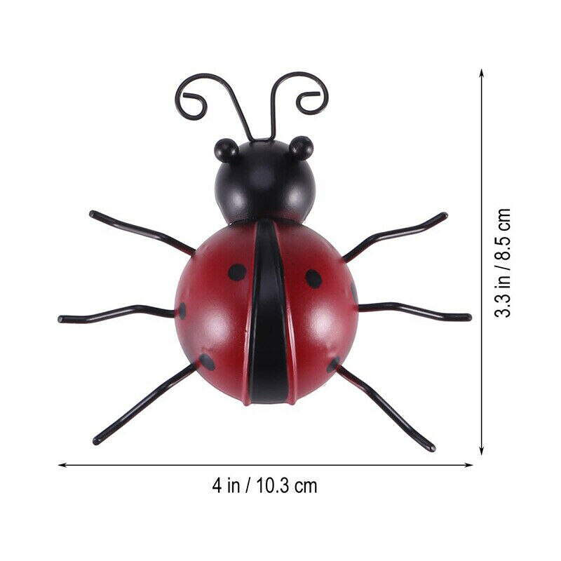 3pcs Ladybug Metal Garden Wall Art Decorative Red Cute Ladybugs Outdoor Wall Hanging Ornament Craft Home Decoration